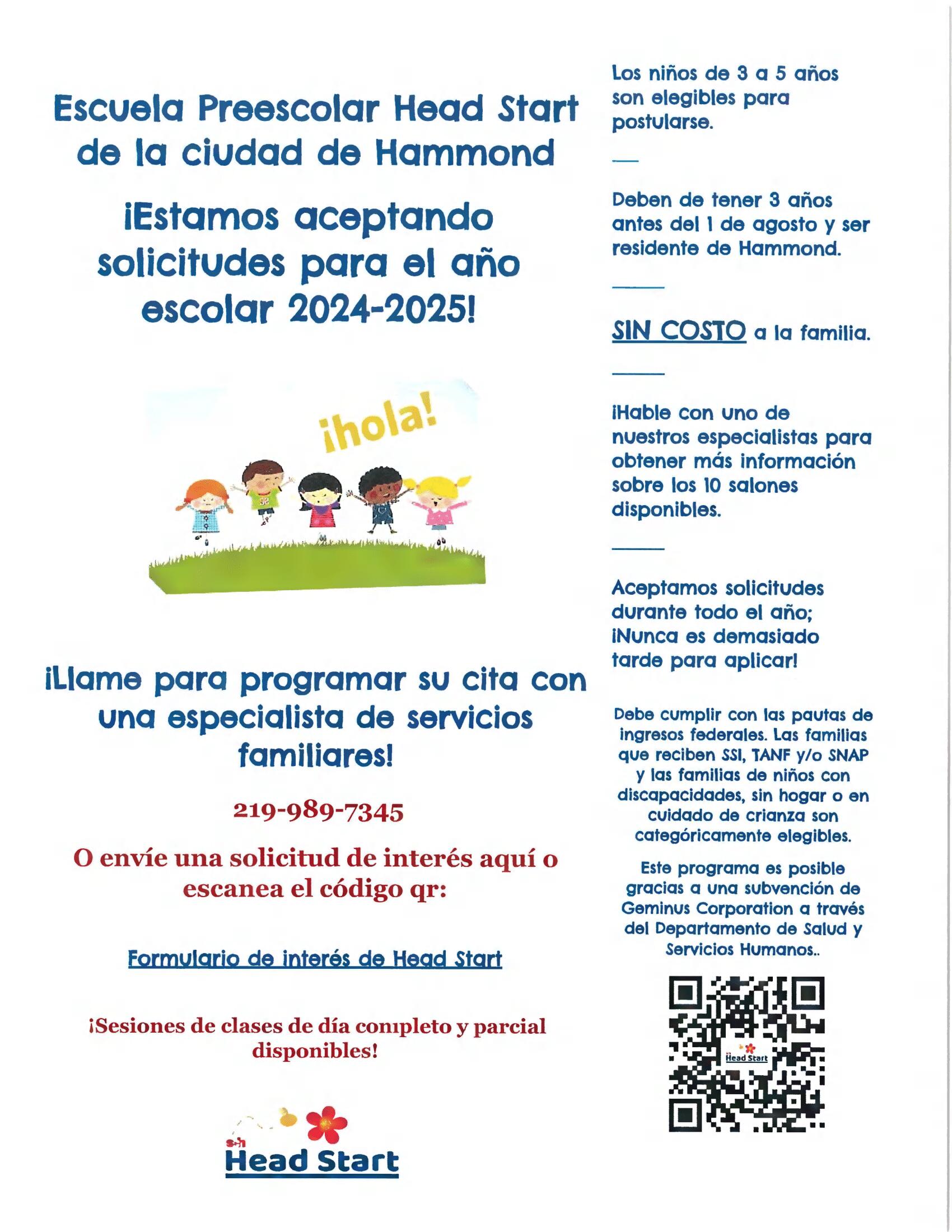 Head start enrollment flyer - Spanish
